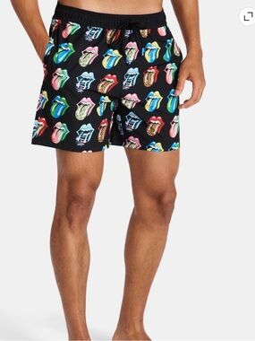 New the Rolling Stones Black Multicolor Tongue Prints swim mens trunks
